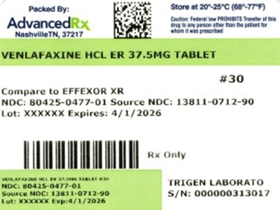 Venlafaxine HCl Er 37.5mg #30 (Venlafaxine HCl Er 37.5mg 80425 0477 01)